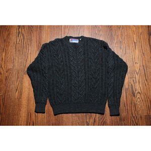 Vintage 90's Sweater Graphix Gray and Teal Cable Knit Sweater - Medium